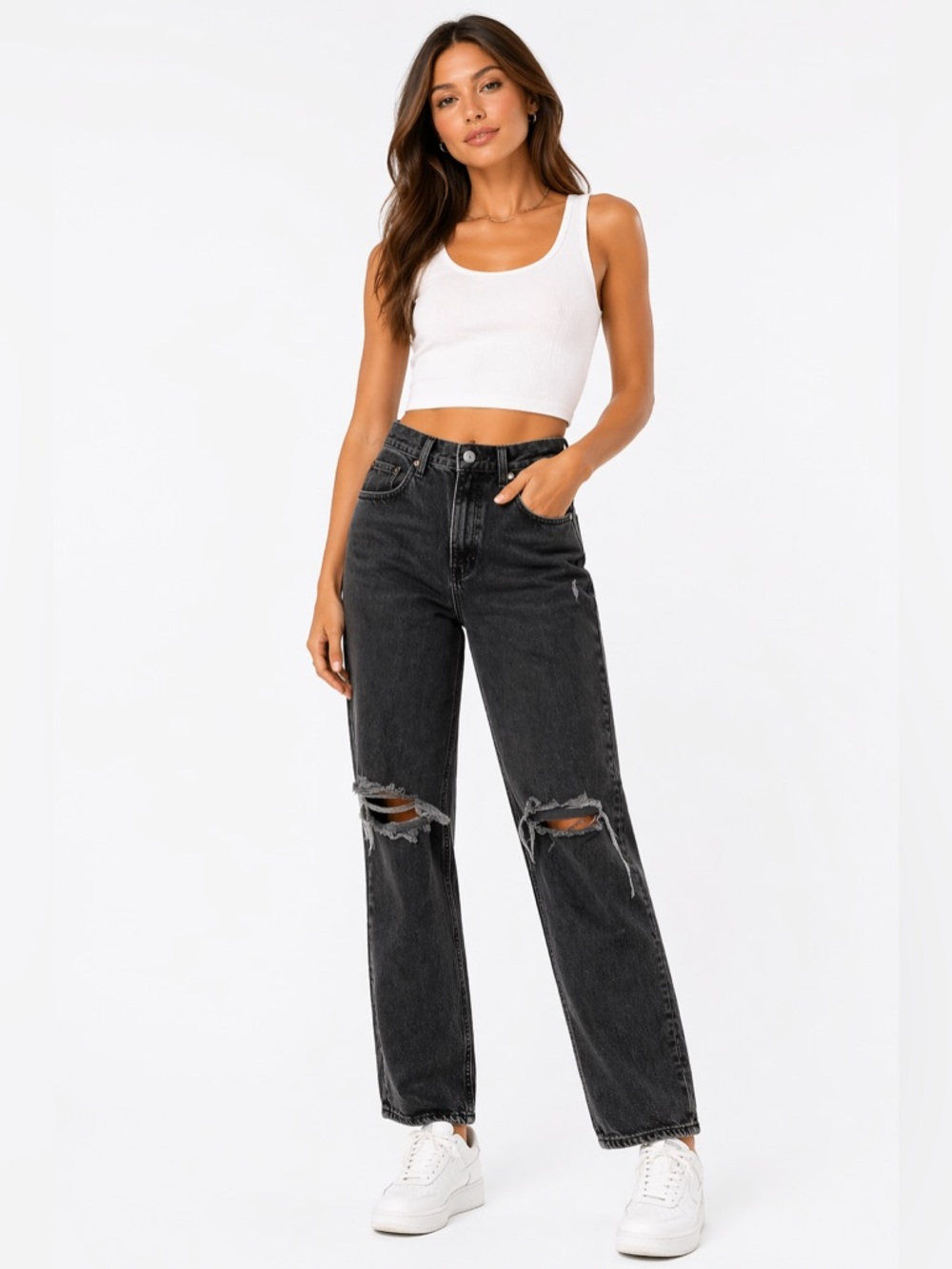 Abercrombie & Fitch 90s Straight Ultra High Rise Size 29 Distressed Black Jeans